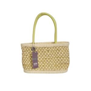 The Sak Tomales Bay Natural Straw Yellow Handle & Lining Shoulder Bag NWT